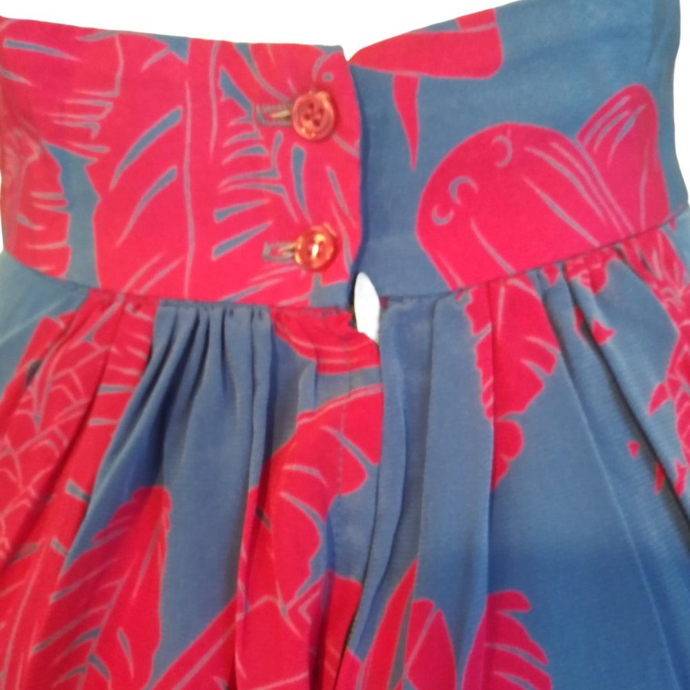 Blue & Pink Tropical Print Vintage Wide-Leg Shorts by Diane Gilman for Cabal - Picture 7 of 9